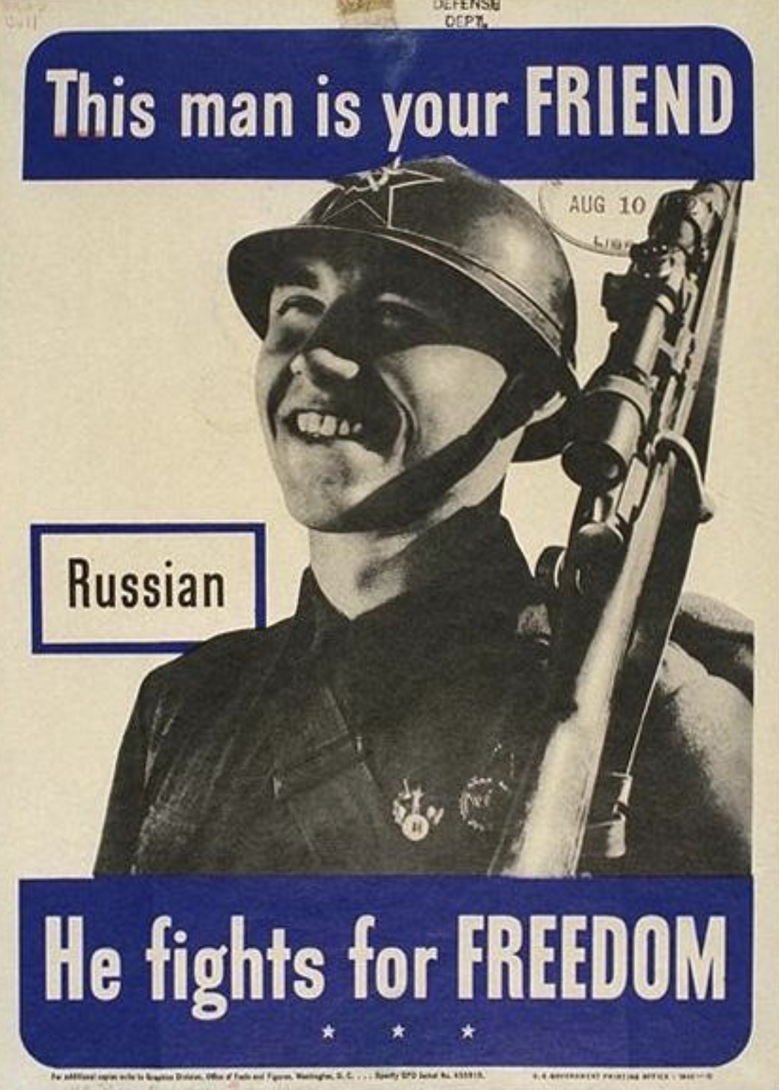 U.S. government poster showing a friendly Red Army soldier. 